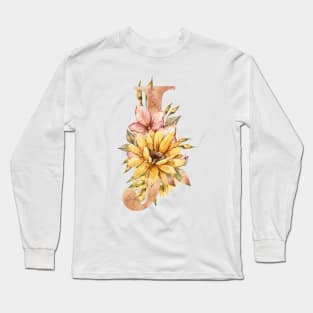 Watercolor sunflower bouquet monogram letter J Long Sleeve T-Shirt